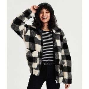 American Eagle Buffalo Plaid Sherpa Coat XS